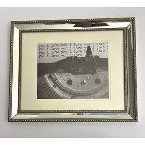 Framed Wall Art w/ Vintage Typewriter & "I Love You" 17"x13" Mirrored Frame B&W